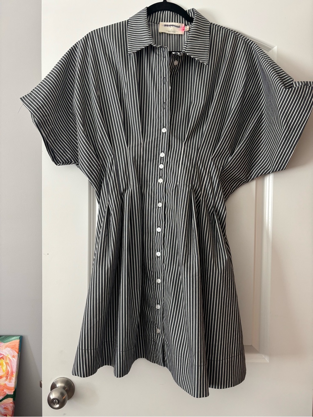 Anthropologie Tobie Shirt Dress Dark Gray and White Vertical Stripe. EUC, Size L
